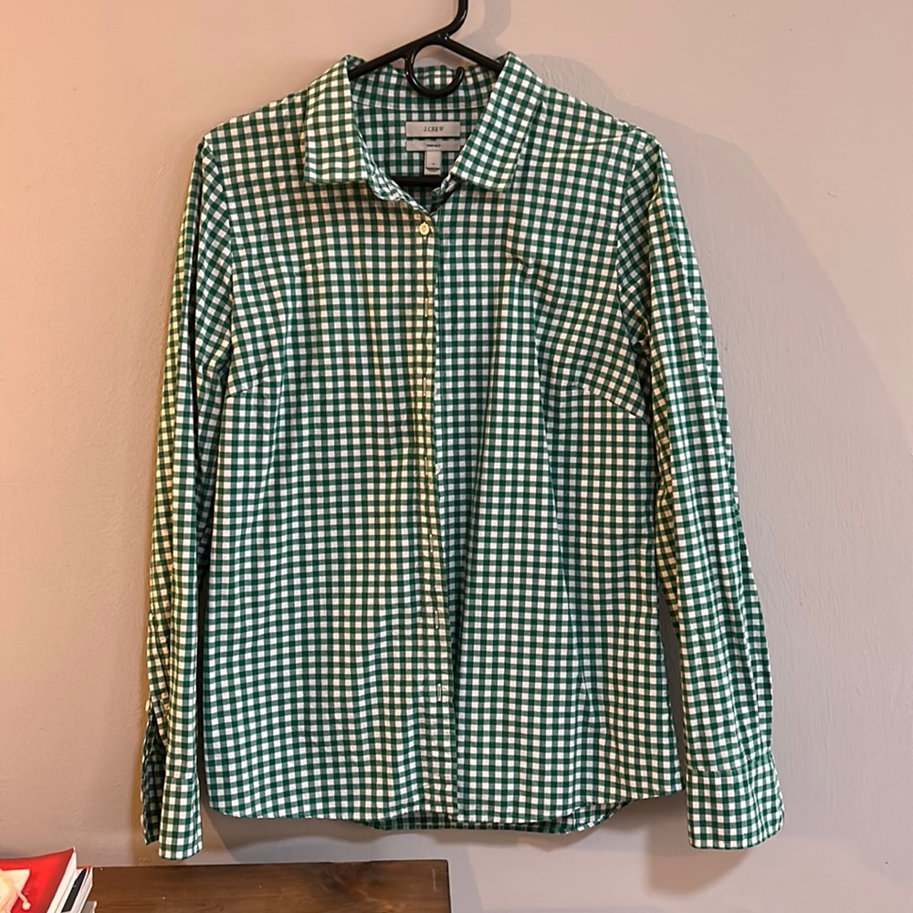 J. Crew green and white button down